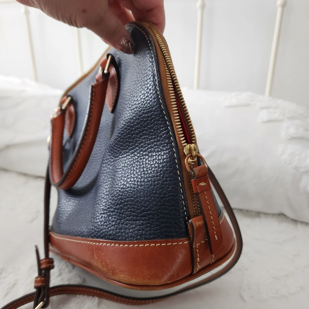 Dooney & Bourke 1975 Navy and Brown Pebble Leather Zip Zip Satchel J11228477